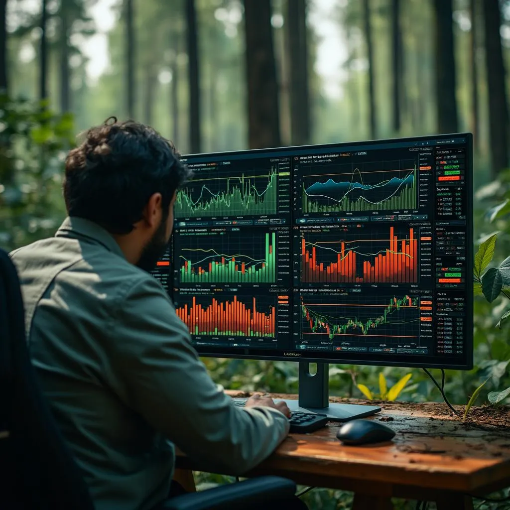 Detalle de análisis de mercado financiero en pantalla de computadora