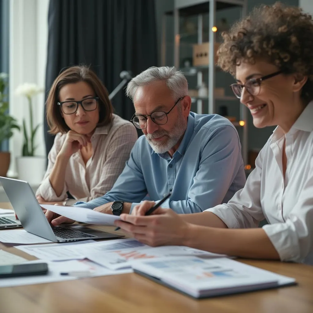 Consultores financieros trabajando colaborativamente en proyecto